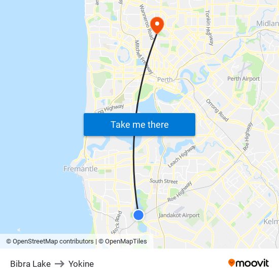 Bibra Lake to Yokine map