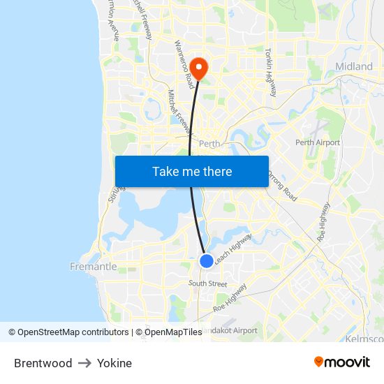 Brentwood to Yokine map