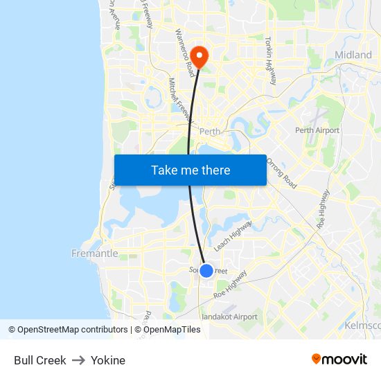 Bull Creek to Yokine map