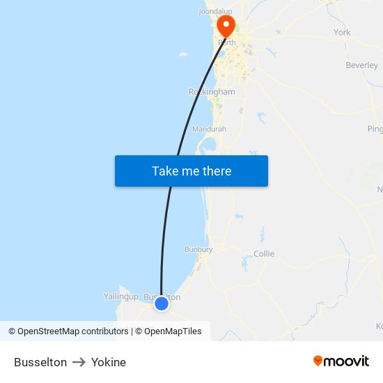 Busselton to Yokine map