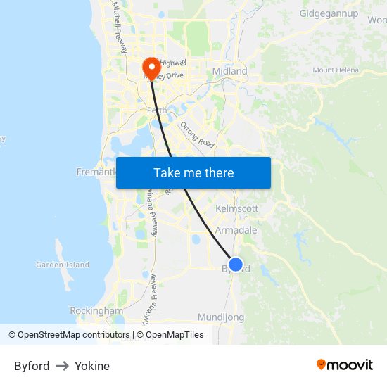 Byford to Yokine map