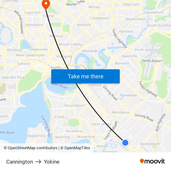 Cannington to Yokine map