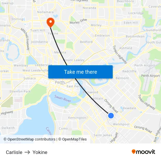 Carlisle to Yokine map
