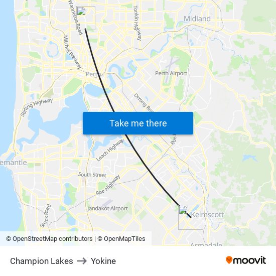 Champion Lakes to Yokine map