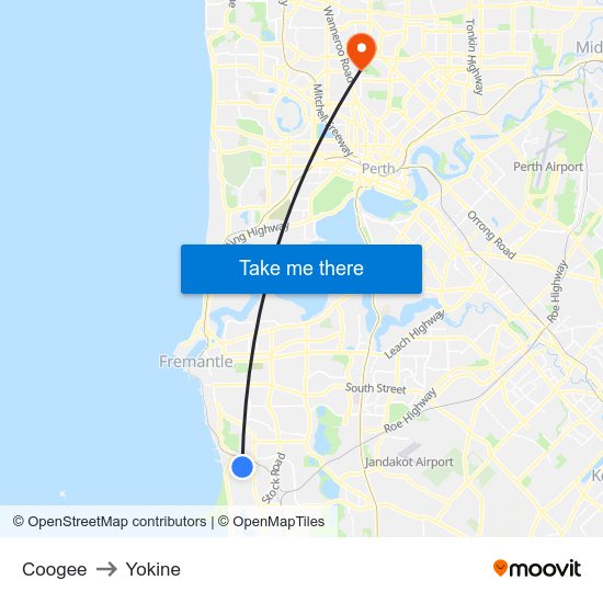 Coogee to Yokine map