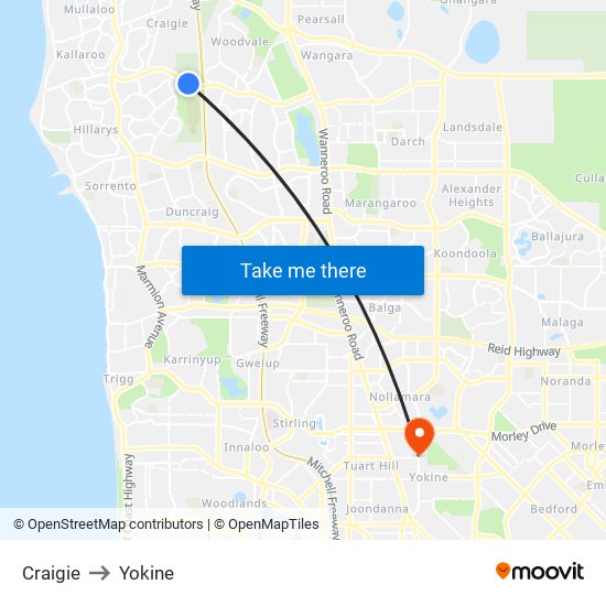 Craigie to Yokine map