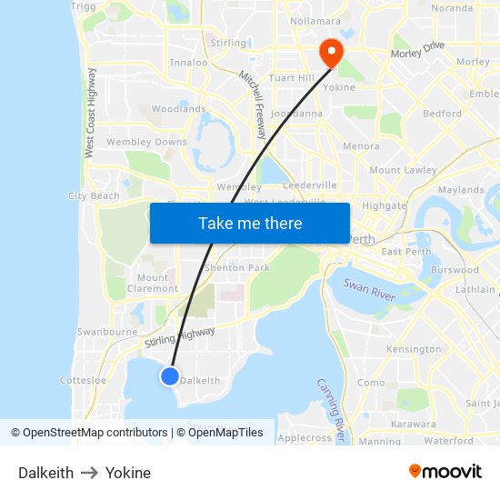 Dalkeith to Yokine map