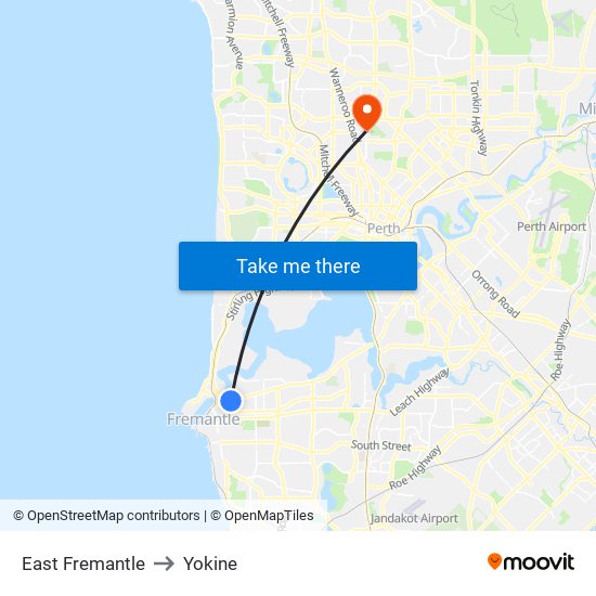 East Fremantle to Yokine map