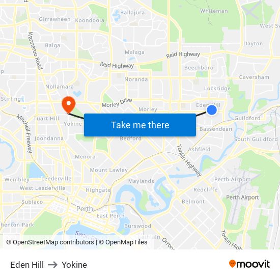 Eden Hill to Yokine map