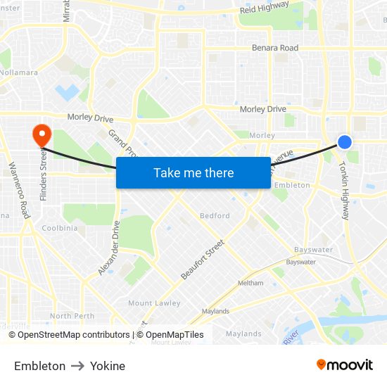 Embleton to Yokine map