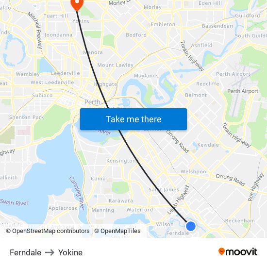 Ferndale to Yokine map