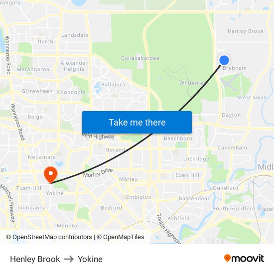 Henley Brook to Yokine map