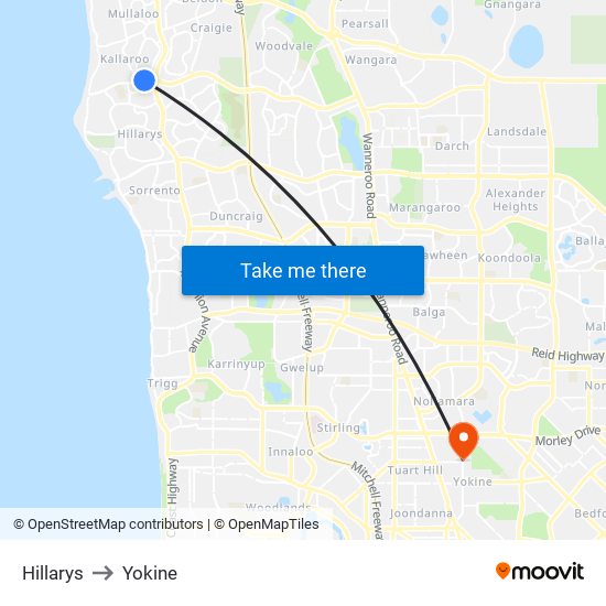 Hillarys to Yokine map