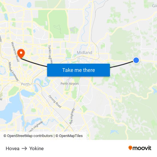 Hovea to Yokine map