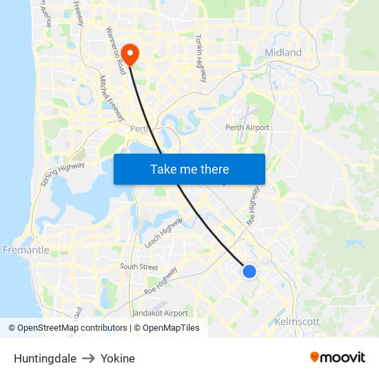 Huntingdale to Yokine map