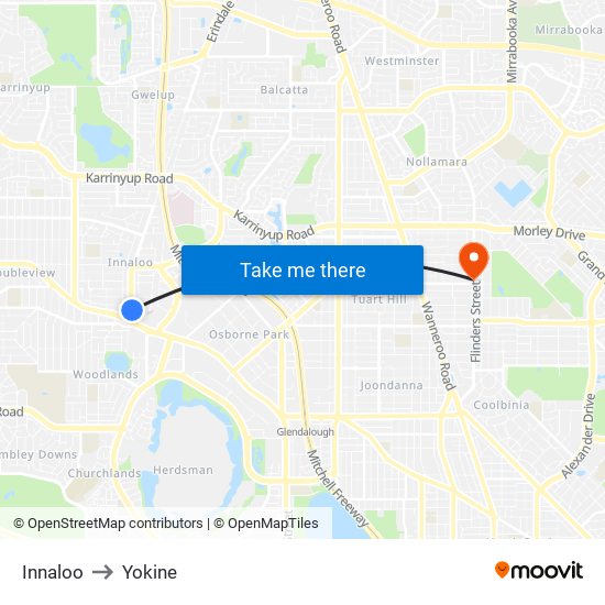 Innaloo to Yokine map