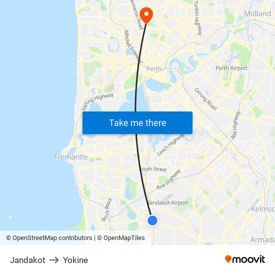 Jandakot to Yokine map