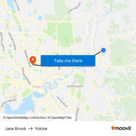 Jane Brook to Yokine map