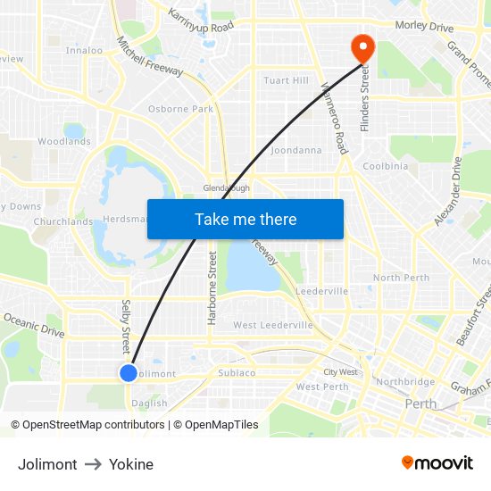 Jolimont to Yokine map