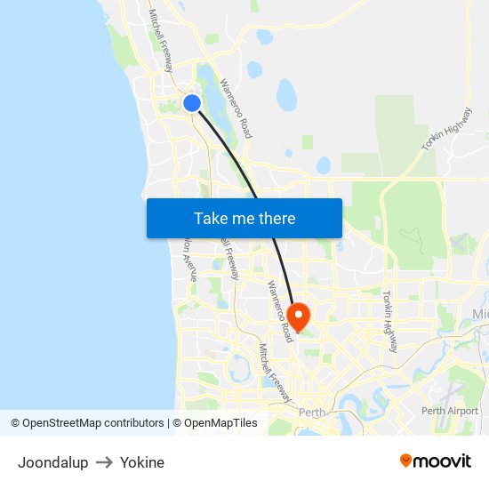 Joondalup to Yokine map