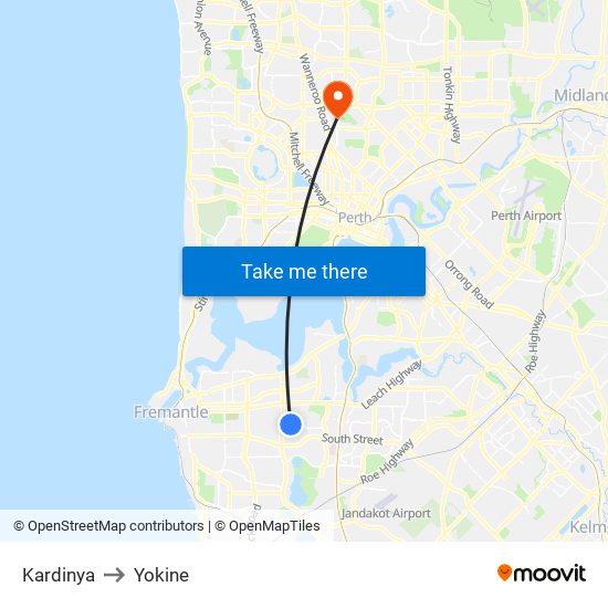 Kardinya to Yokine map