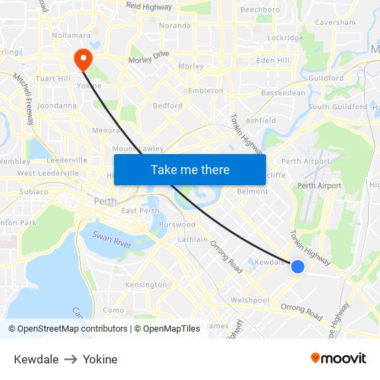 Kewdale to Yokine map