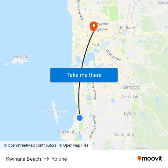 Kwinana Beach to Yokine map