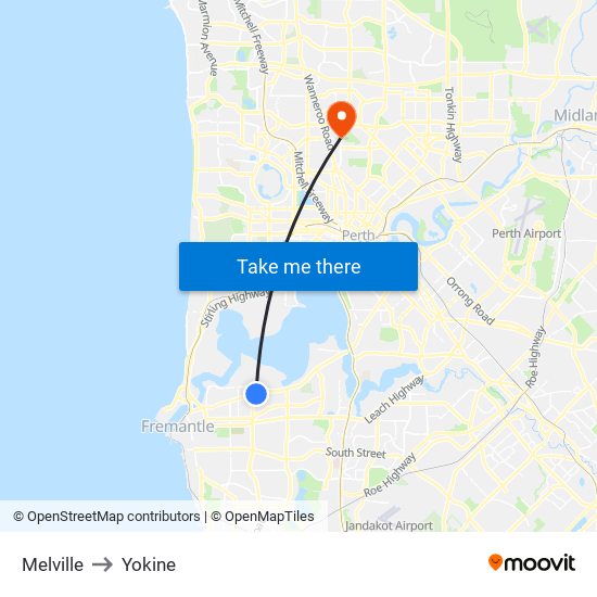 Melville to Yokine map