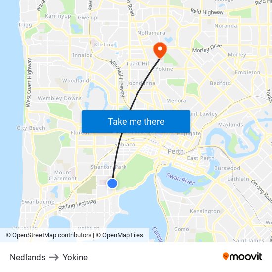 Nedlands to Yokine map