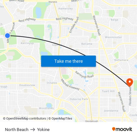 North Beach to Yokine map