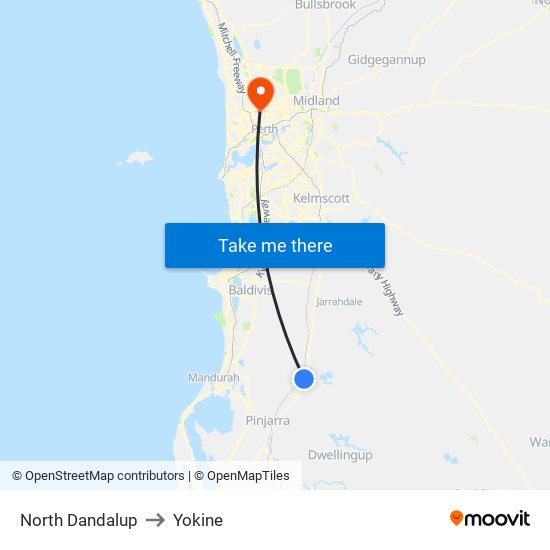 North Dandalup to Yokine map