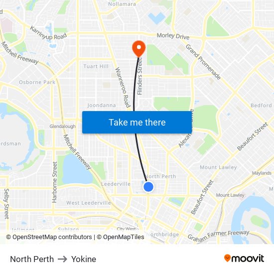 North Perth to Yokine map