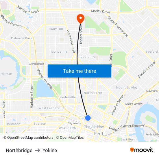 Northbridge to Yokine map