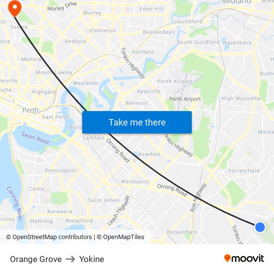 Orange Grove to Yokine map