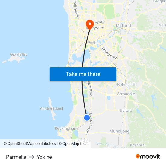 Parmelia to Yokine map