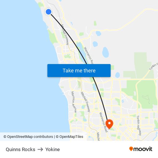 Quinns Rocks to Yokine map