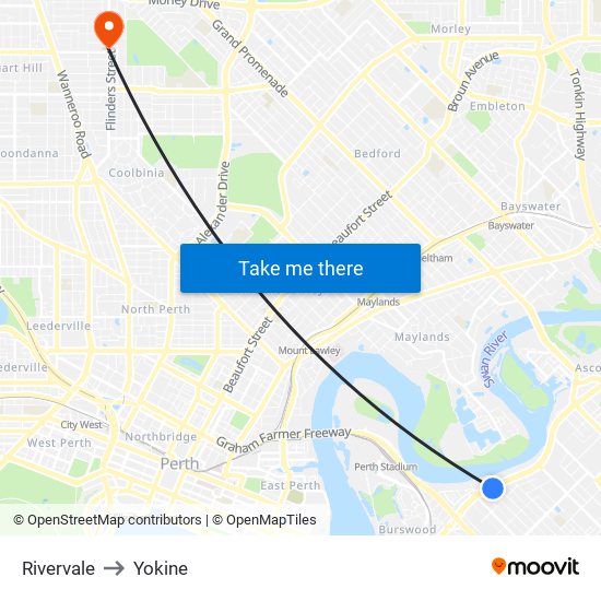 Rivervale to Yokine map