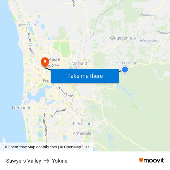 Sawyers Valley to Yokine map