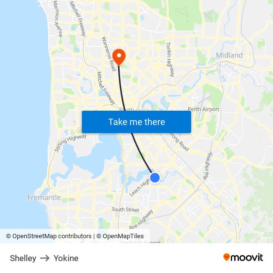 Shelley to Yokine map