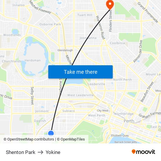 Shenton Park to Yokine map