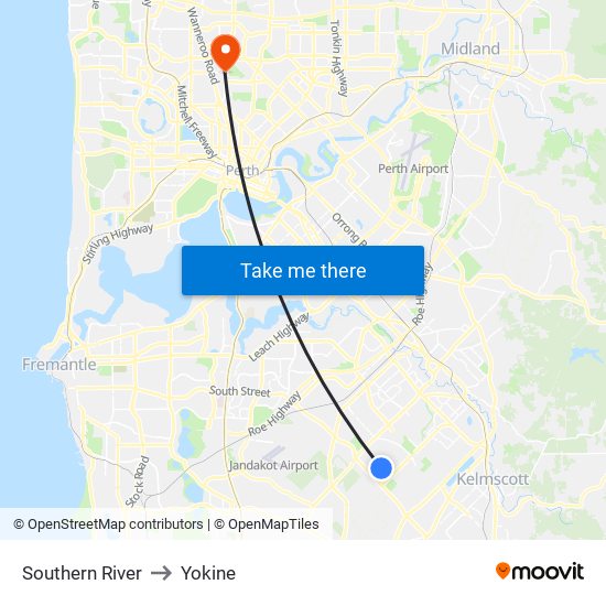 Southern River to Yokine map