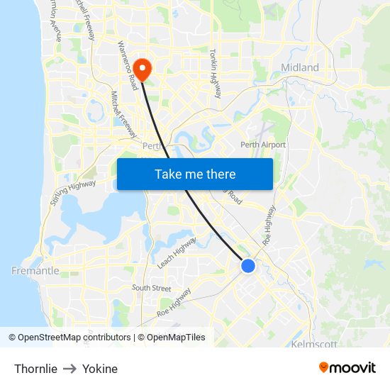 Thornlie to Yokine map