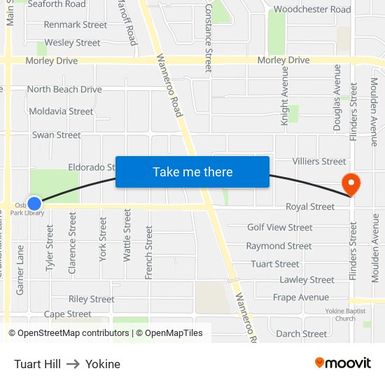 Tuart Hill to Yokine map