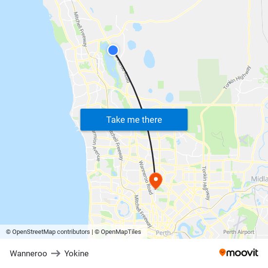 Wanneroo to Yokine map