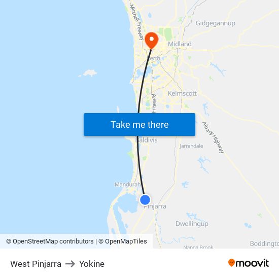 West Pinjarra to Yokine map