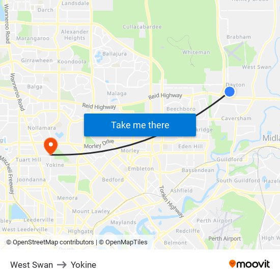 West Swan to Yokine map