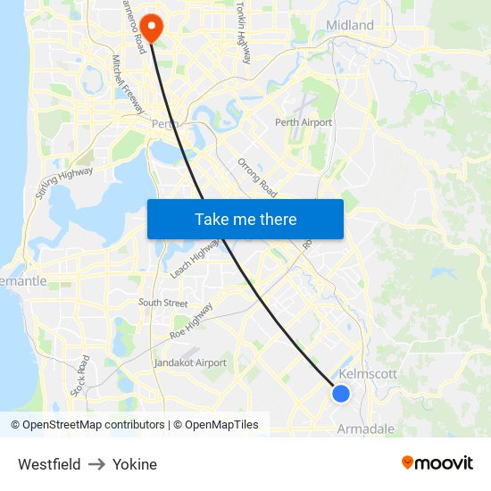 Westfield to Yokine map