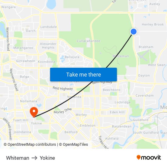 Whiteman to Yokine map