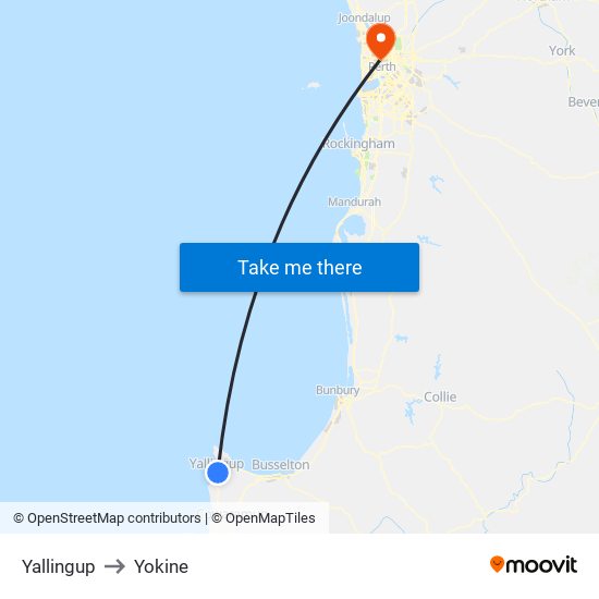 Yallingup to Yokine map