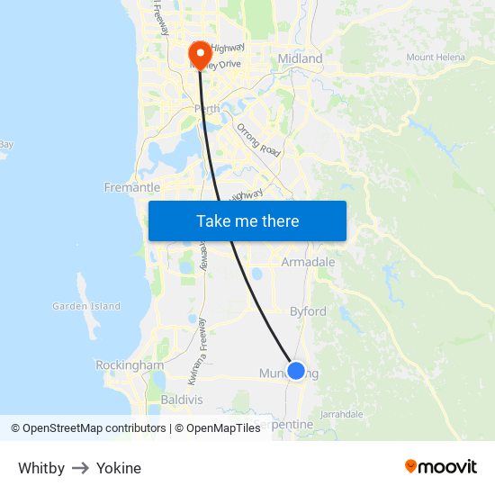 Whitby to Yokine map